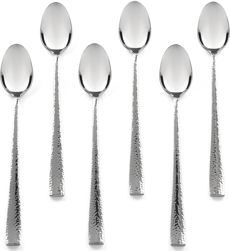 Hudson Essentials Hammered Iced Tea Spoons, 18/10 Stainless Steel Long Handle Spoons for Stirring Cocktails, Tea, Coffee, Set of 6 - Image 1